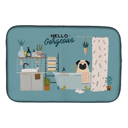 Fawn Pug In Bathtub Dish Drying Mat